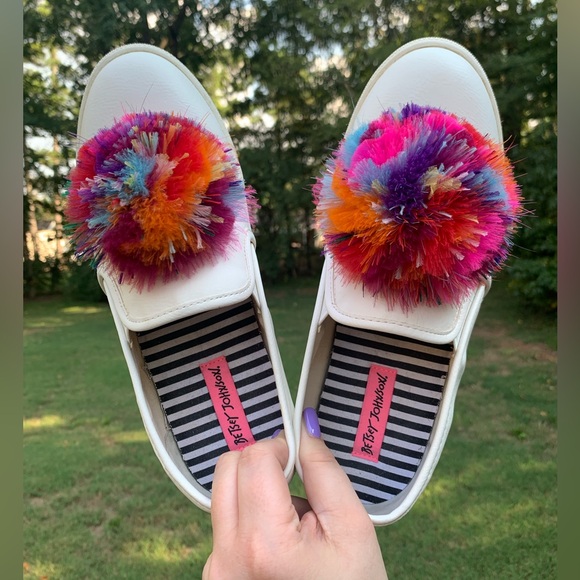 Betsey Johnson Feather Pom-Pom Leather Sneakers - Picture 8 of 16
